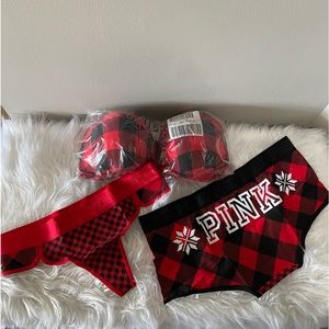 Victoria Secret Black and Red Checker Bra and Panty Set